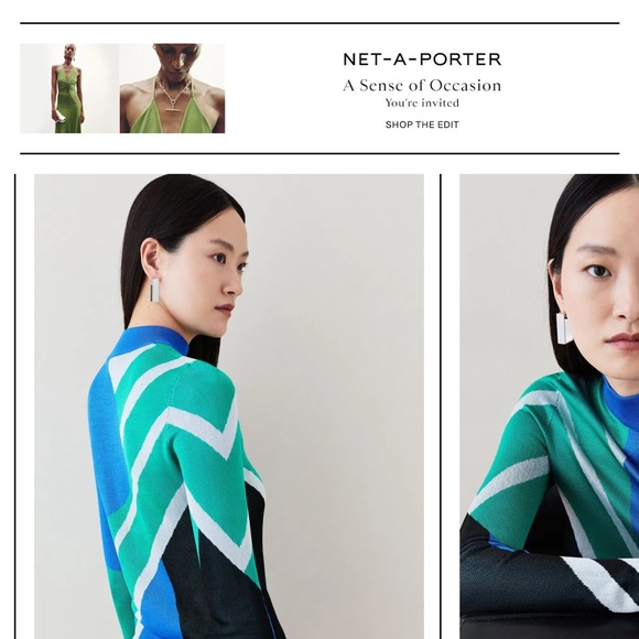 Karen Millen Blue and Green Cowl Neck Sweaters with Modern Patterns - Picture 2 of 5